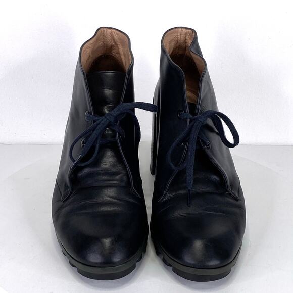 Robert Clergerie Black Leather Lace Block Heel Booties Womens 9.5 Chunky Sole - Picture 5 of 11